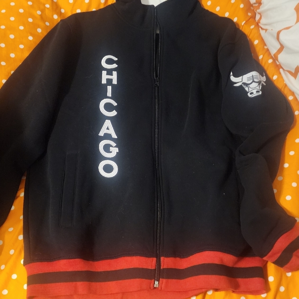Black Chicago Bulls Jacket with Red Stripes